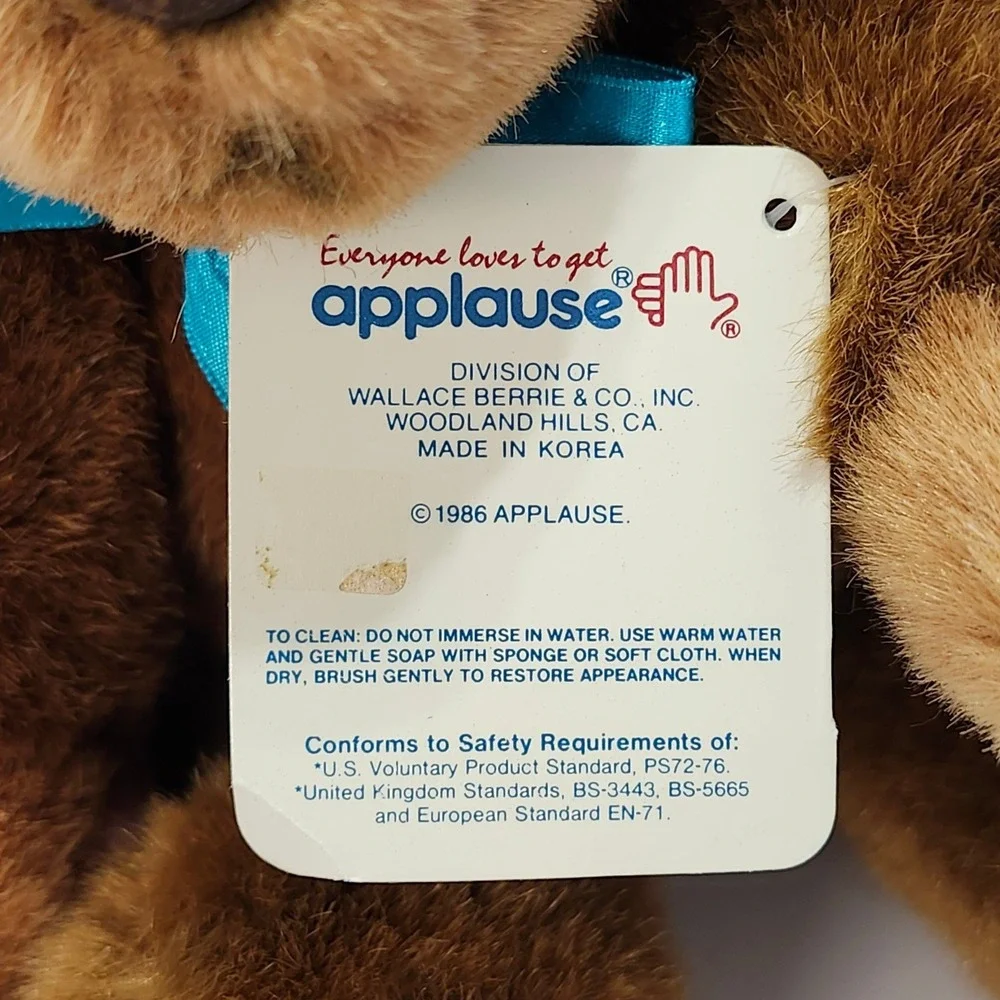 Applause Benedict‎ Teddy Bear 1986 Vintage 5912 Brown Jointed Plush Blue Ribbon